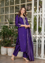 Beautiful Blue Viscose Chanderi Fabric Kurtis Pant Set