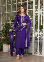 Beautiful Blue Viscose Chanderi Fabric Kurtis Pant Set