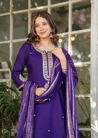 Beautiful Blue Viscose Chanderi Fabric Kurtis Pant Set