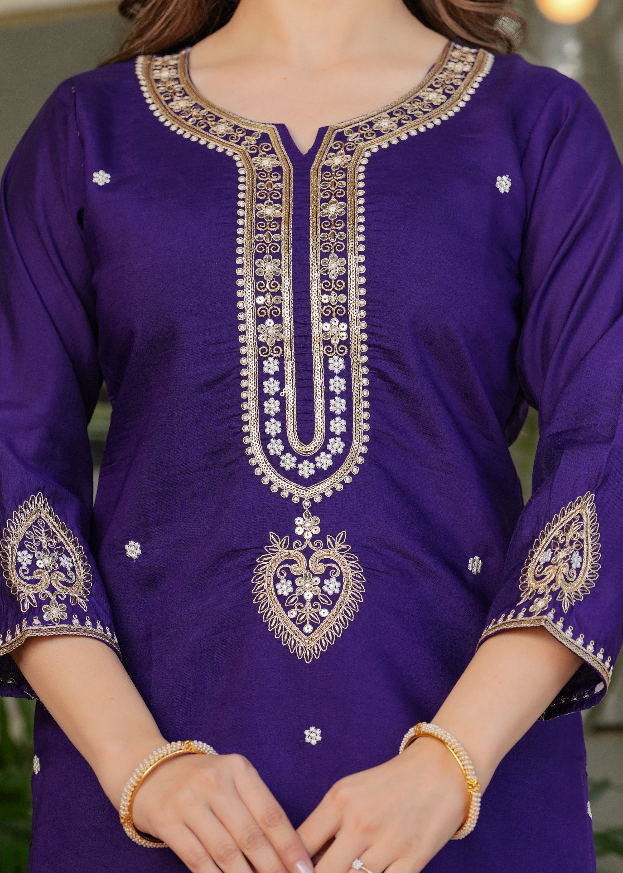 Beautiful Blue Viscose Chanderi Fabric Kurtis Pant Set