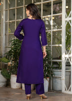 Beautiful Blue Viscose Chanderi Fabric Kurtis Pant Set
