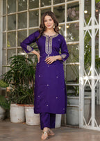 Beautiful Blue Viscose Chanderi Fabric Kurtis Pant Set