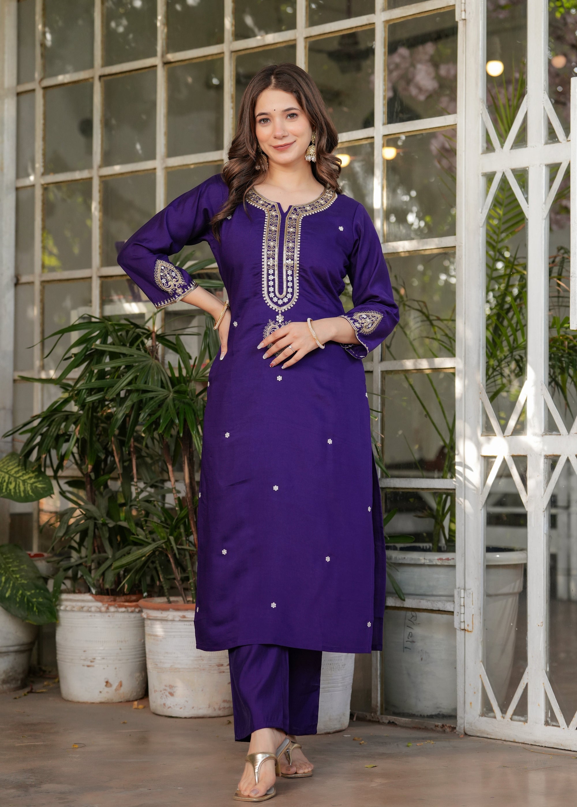 Beautiful Blue Viscose Chanderi Fabric Kurtis Pant Set