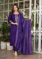 Beautiful Blue Viscose Chanderi Fabric Kurtis Pant Set