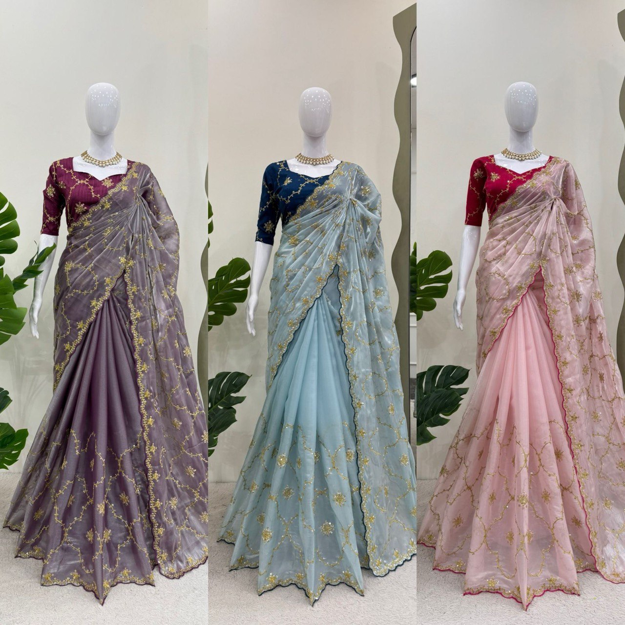 Beautiful Designer Saree on Zimmy Chu Fabric with Thread & Sequence work