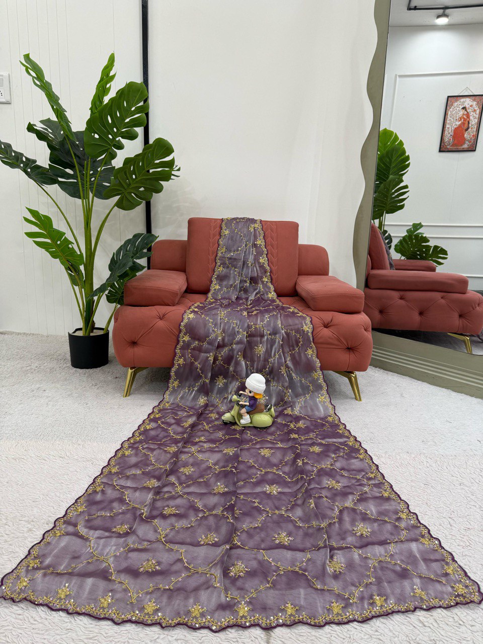 Beautiful Designer Saree on Zimmy Chu Fabric with Thread & Sequence work