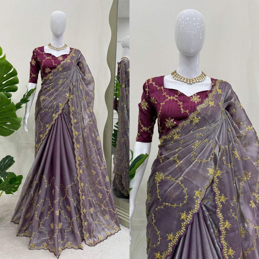 Beautiful Designer Saree on Zimmy Chu Fabric with Thread & Sequence work