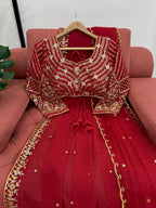 Beautiful Red Designer Saree on Faux Georgette Fabric with Thread & Sequence Work