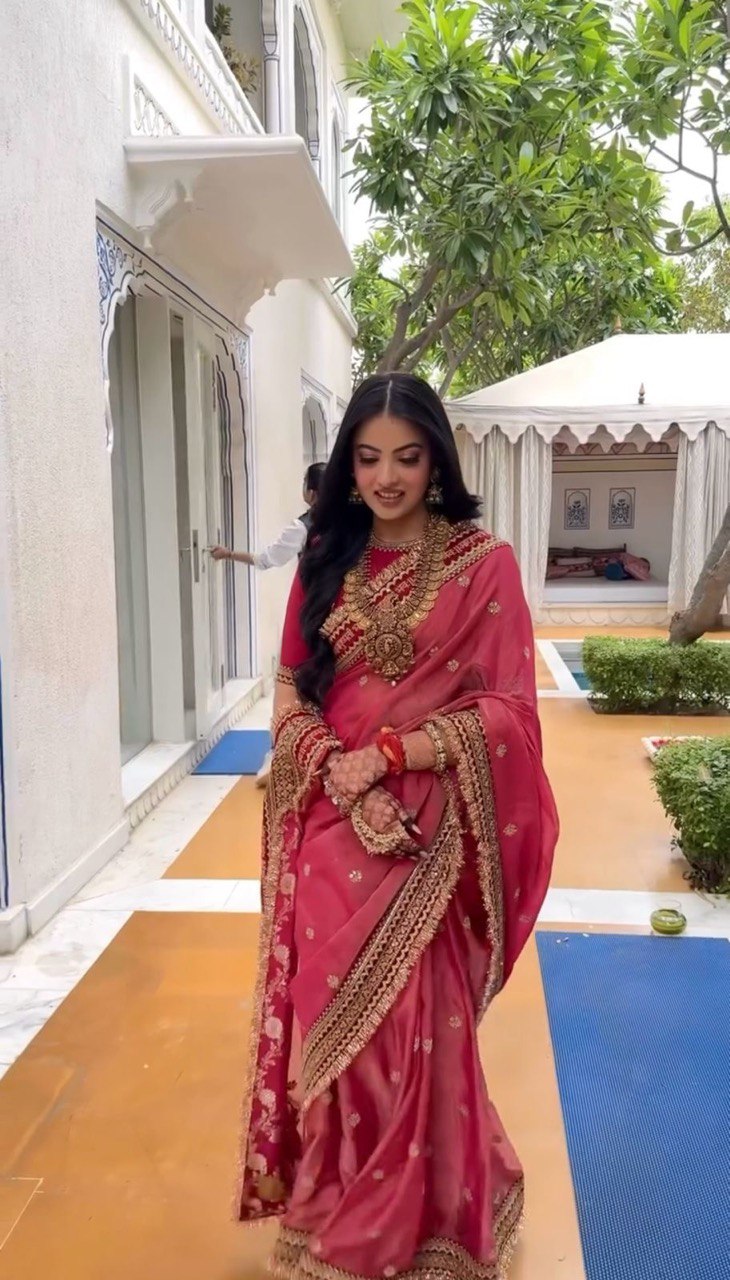 Beautiful Red Designer Saree on Twil Net Fabric with Thread & Sequence Work