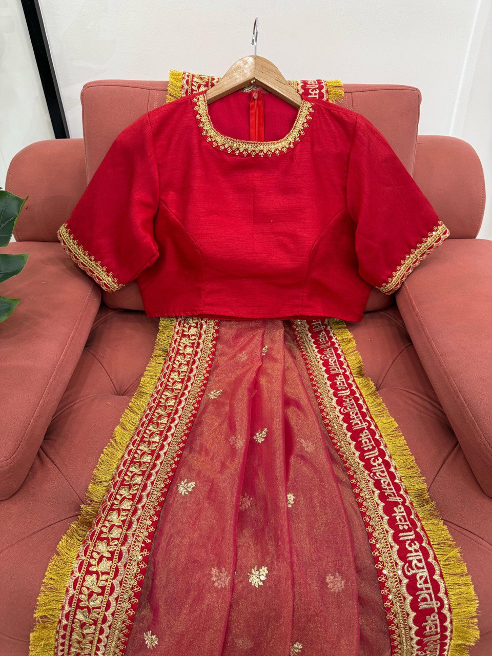 Beautiful Red Designer Saree on Twil Net Fabric with Thread & Sequence Work