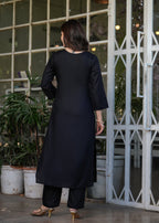 Beautiful Black Viscose Rayon Fabric Kurtis Pant Set