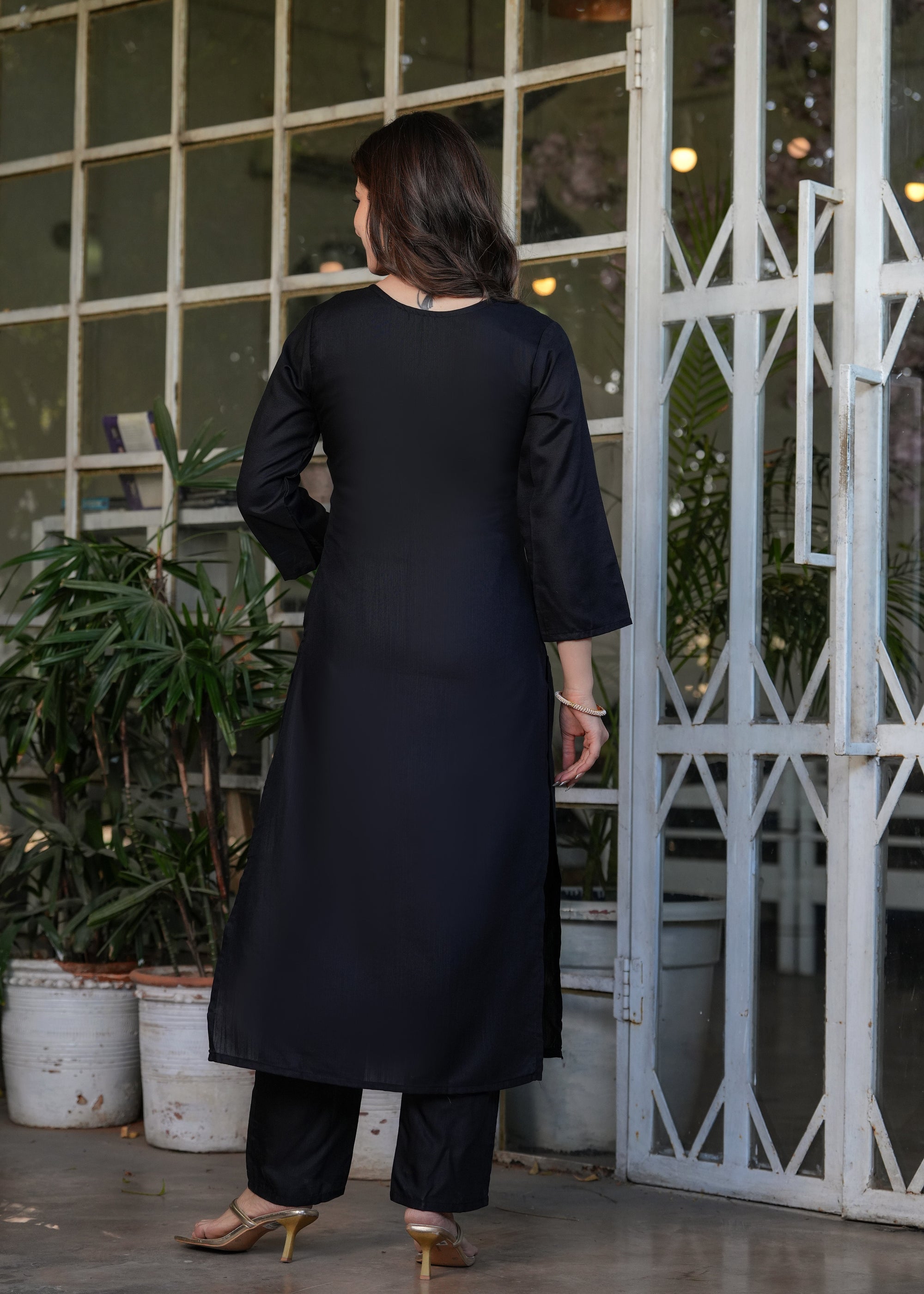 Beautiful Black Viscose Rayon Fabric Kurtis Pant Set