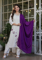 Beautiful Off White Viscose Rayon Fabric Kurtis Pant Set