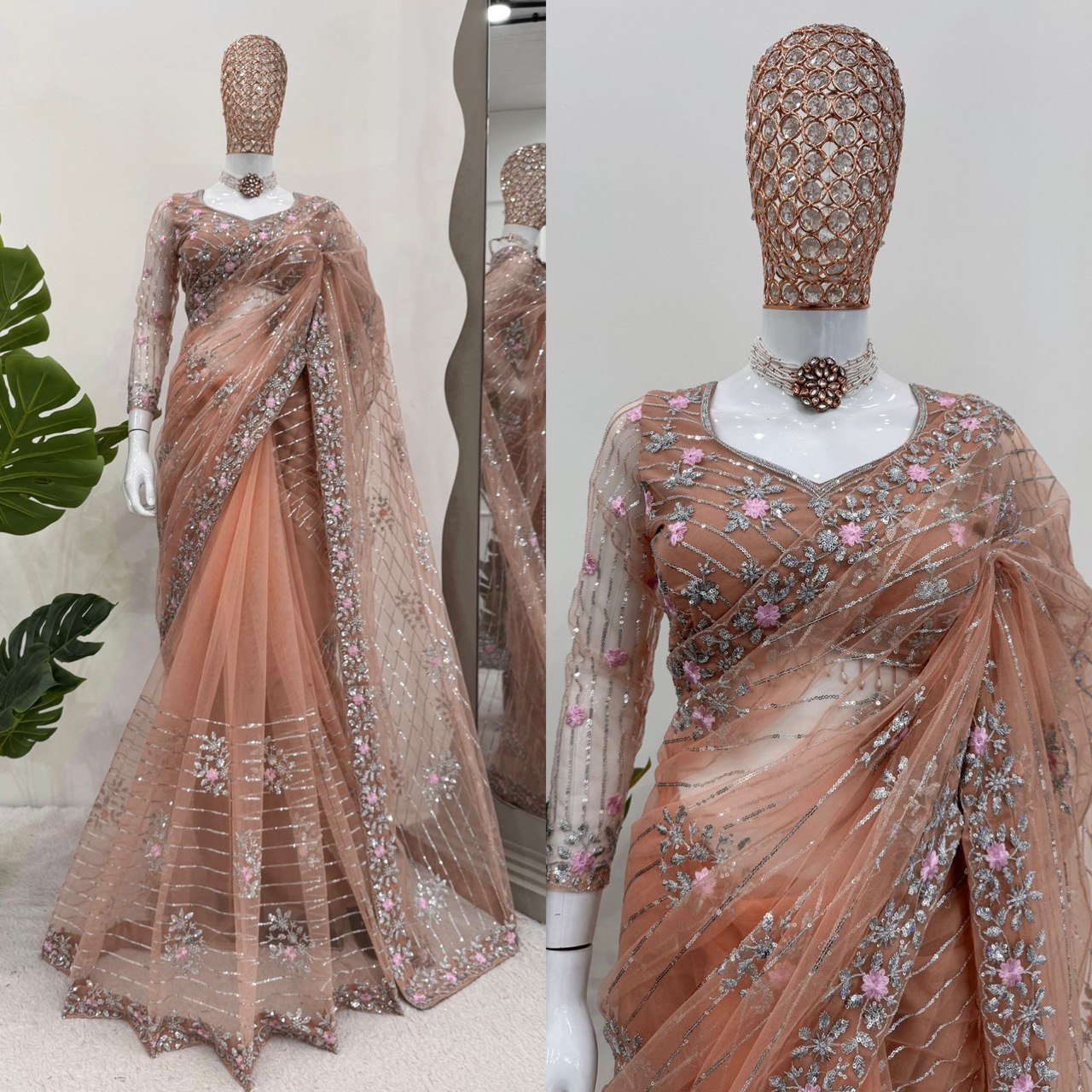 Beautiful Designer Saree on  Soft Net Fabric with Thread & Sequence Work