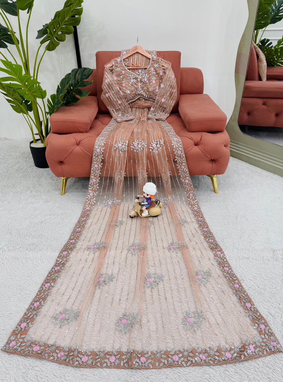 Beautiful Designer Saree on  Soft Net Fabric with Thread & Sequence Work