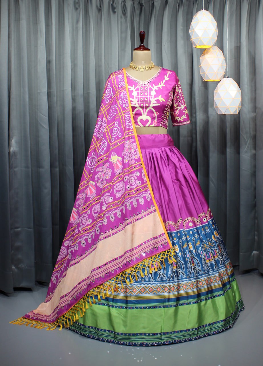 Pure Dolla Silk Chaniya Choli | Mill Print with Real Mirror Work for Traditional Wear