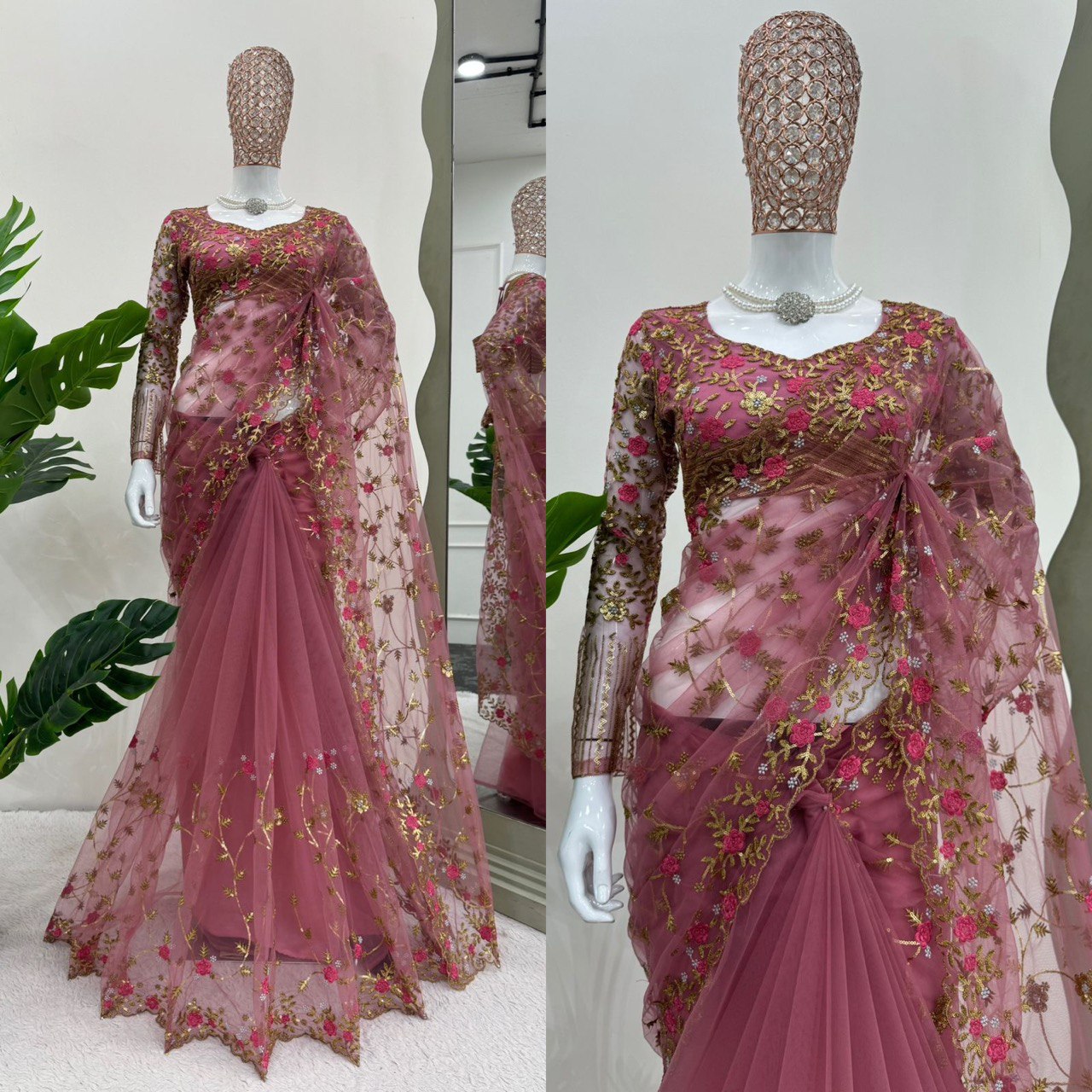 Beautiful Designer Saree on  Soft Net Fabric with Thread & Sequence Work