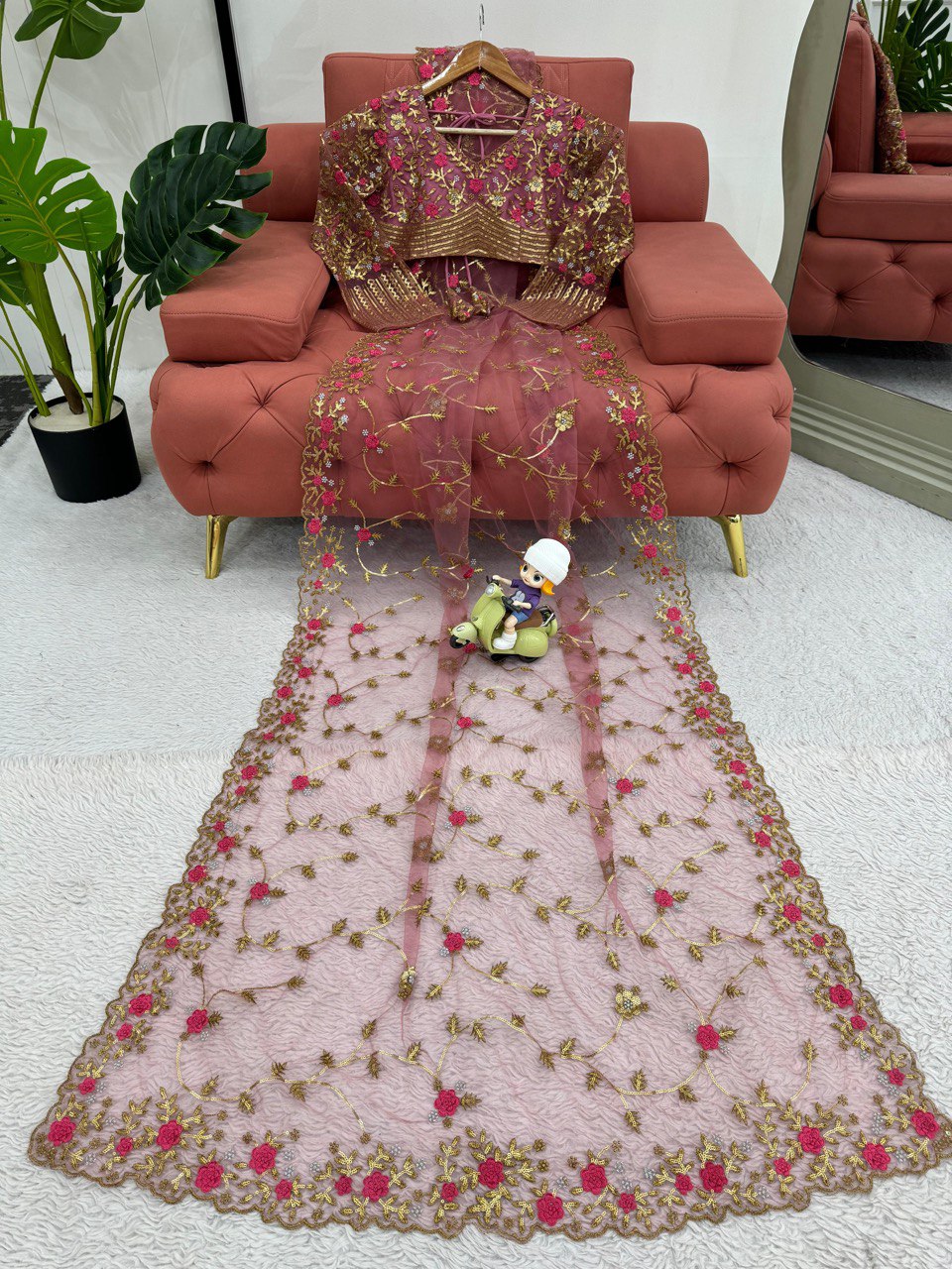 Beautiful Designer Saree on  Soft Net Fabric with Thread & Sequence Work