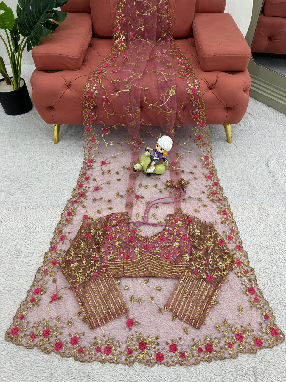 Beautiful Designer Saree on  Soft Net Fabric with Thread & Sequence Work