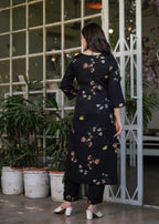Beautiful Black Silk Bleand Fabric Kurtis Pant Set