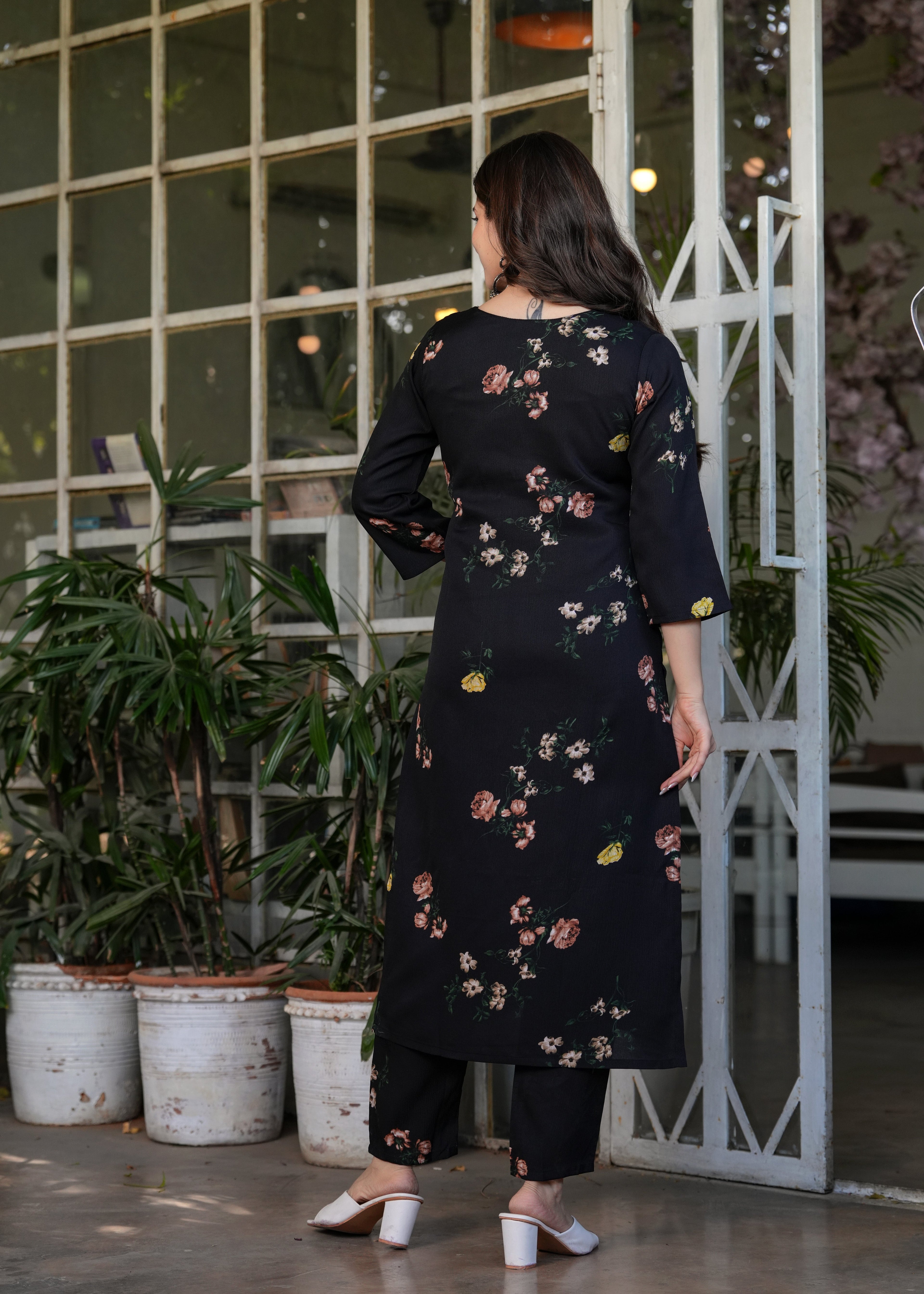 Beautiful Black Silk Bleand Fabric Kurtis Pant Set