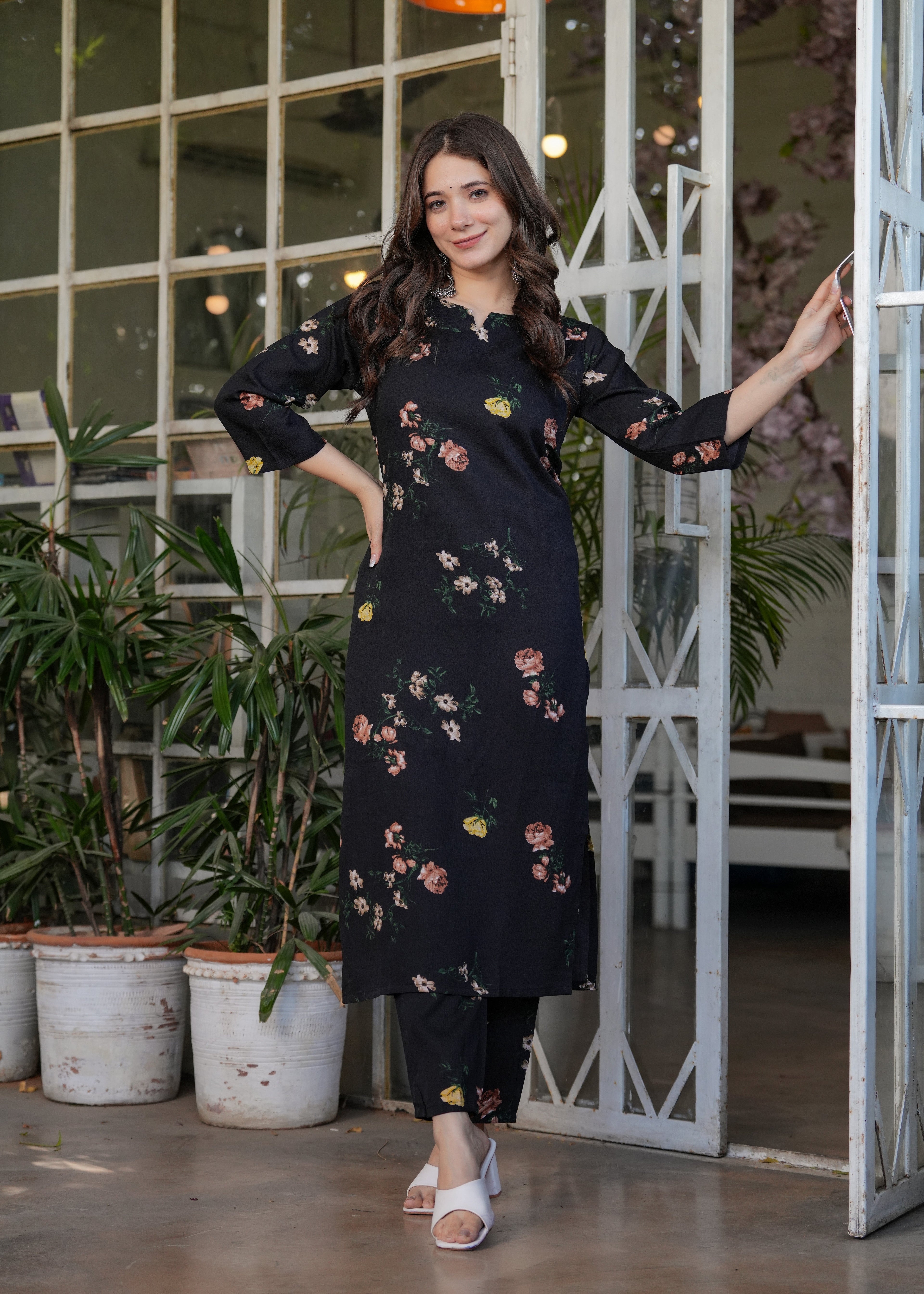 Beautiful Black Silk Bleand Fabric Kurtis Pant Set