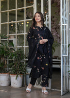 Beautiful Black Silk Bleand Fabric Kurtis Pant Set