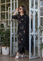 Beautiful Black Silk Bleand Fabric Kurtis Pant Set