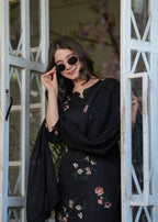 Beautiful Black Silk Bleand Fabric Kurtis Pant Set