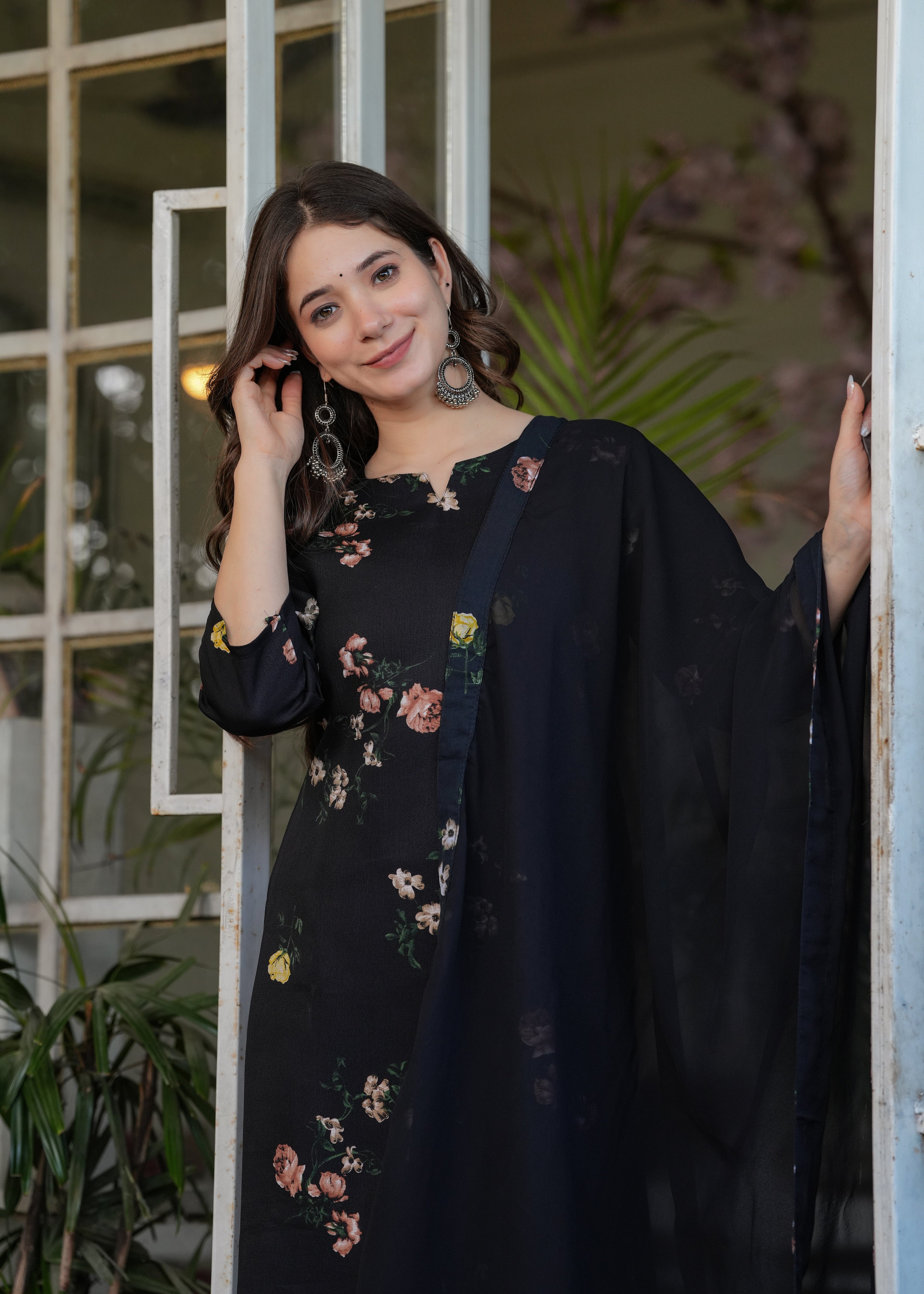 Beautiful Black Silk Bleand Fabric Kurtis Pant Set