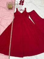 Maroon Color Chanderi Pure Roman Silk Anarkali Suit