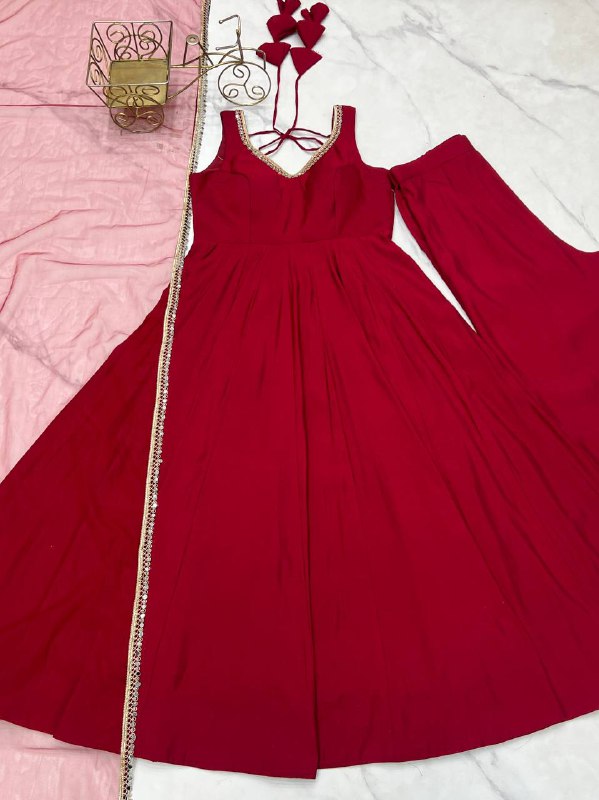 Maroon Color Chanderi Pure Roman Silk Anarkali Suit