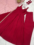 Maroon Color Chanderi Pure Roman Silk Anarkali Suit