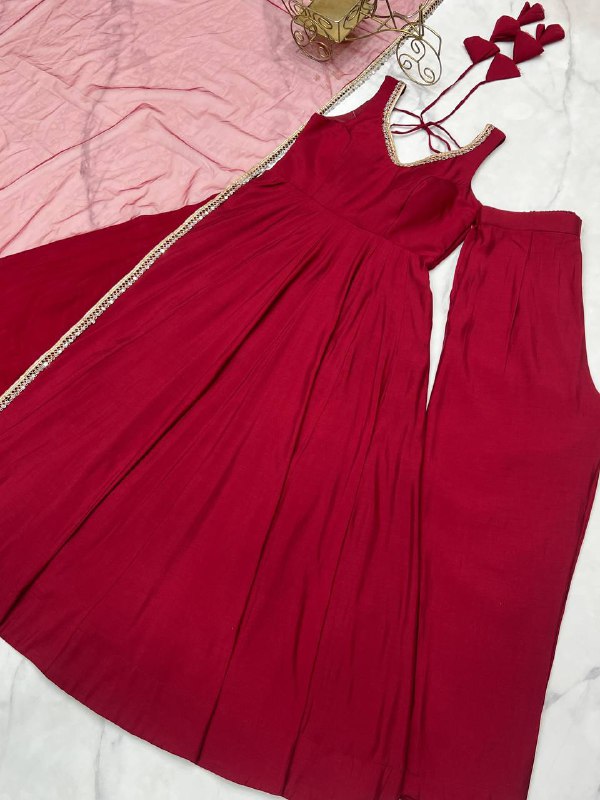 Maroon Color Chanderi Pure Roman Silk Anarkali Suit