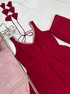 Maroon Color Chanderi Pure Roman Silk Anarkali Suit