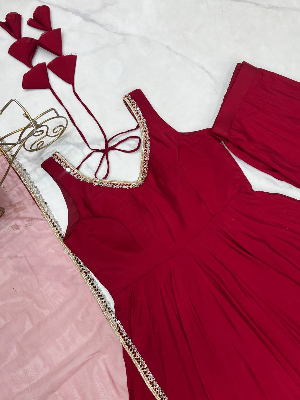Maroon Color Chanderi Pure Roman Silk Anarkali Suit