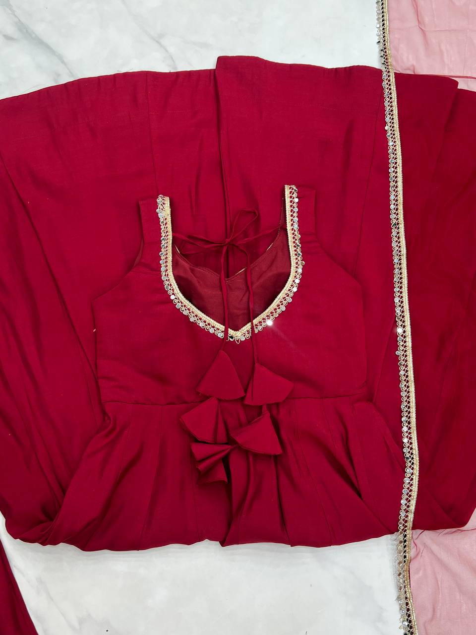 Maroon Color Chanderi Pure Roman Silk Anarkali Suit