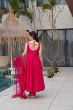 Rani Pink Color Chanderi Pure Roman Silk Anarkali Suit