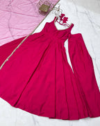 Rani Pink Color Chanderi Pure Roman Silk Anarkali Suit