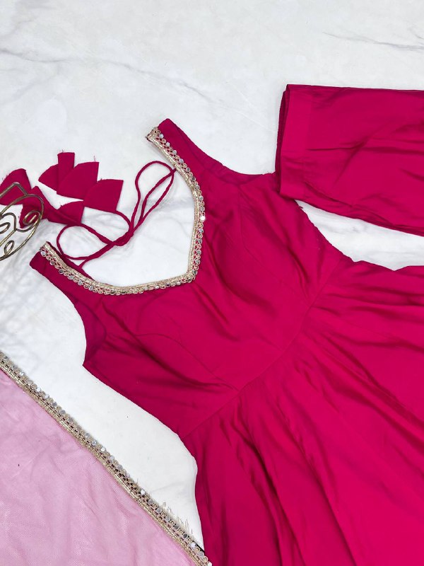 Rani Pink Color Chanderi Pure Roman Silk Anarkali Suit