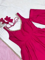 Rani Pink Color Chanderi Pure Roman Silk Anarkali Suit