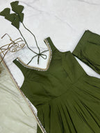 Mehndi Color Chanderi Pure Roman Silk Anarkali Suit