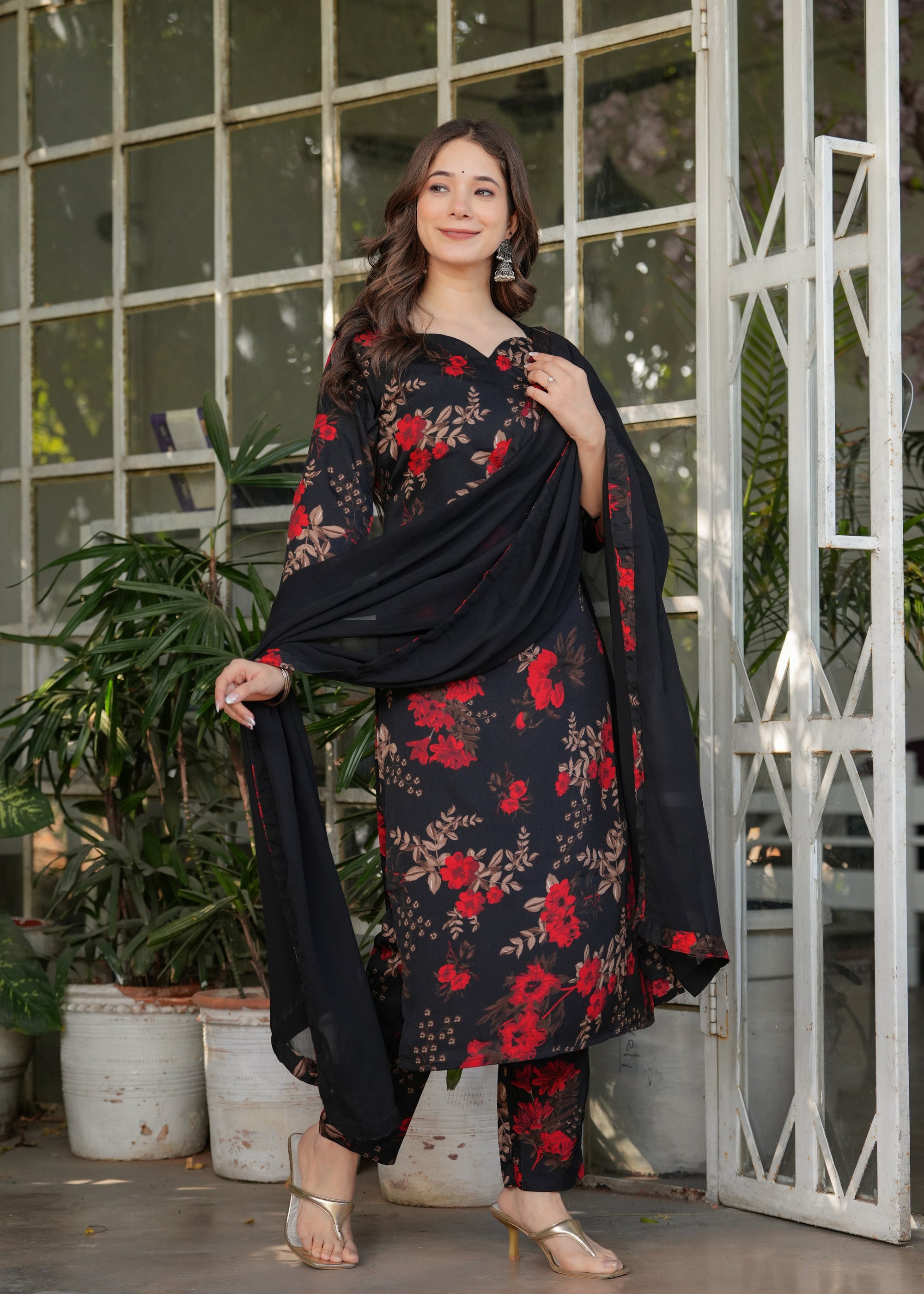 Beautiful Black Silk Bleand Fabric Kurtis Pant Set