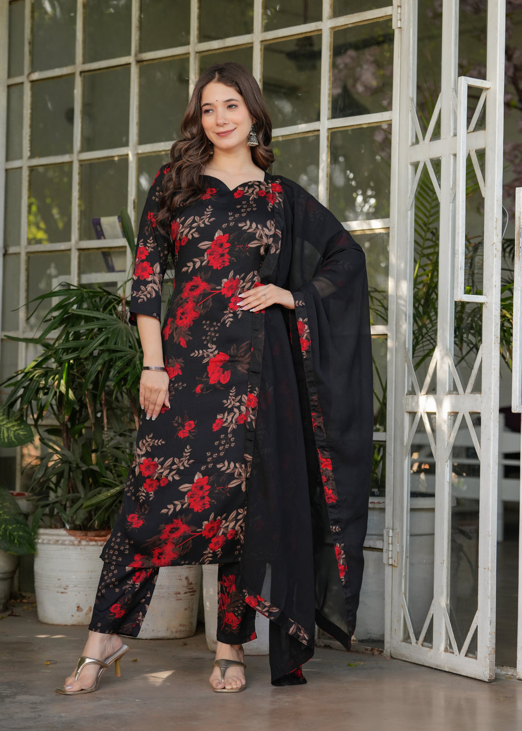 Beautiful Black Silk Bleand Fabric Kurtis Pant Set