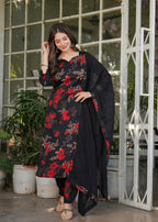 Beautiful Black Silk Bleand Fabric Kurtis Pant Set