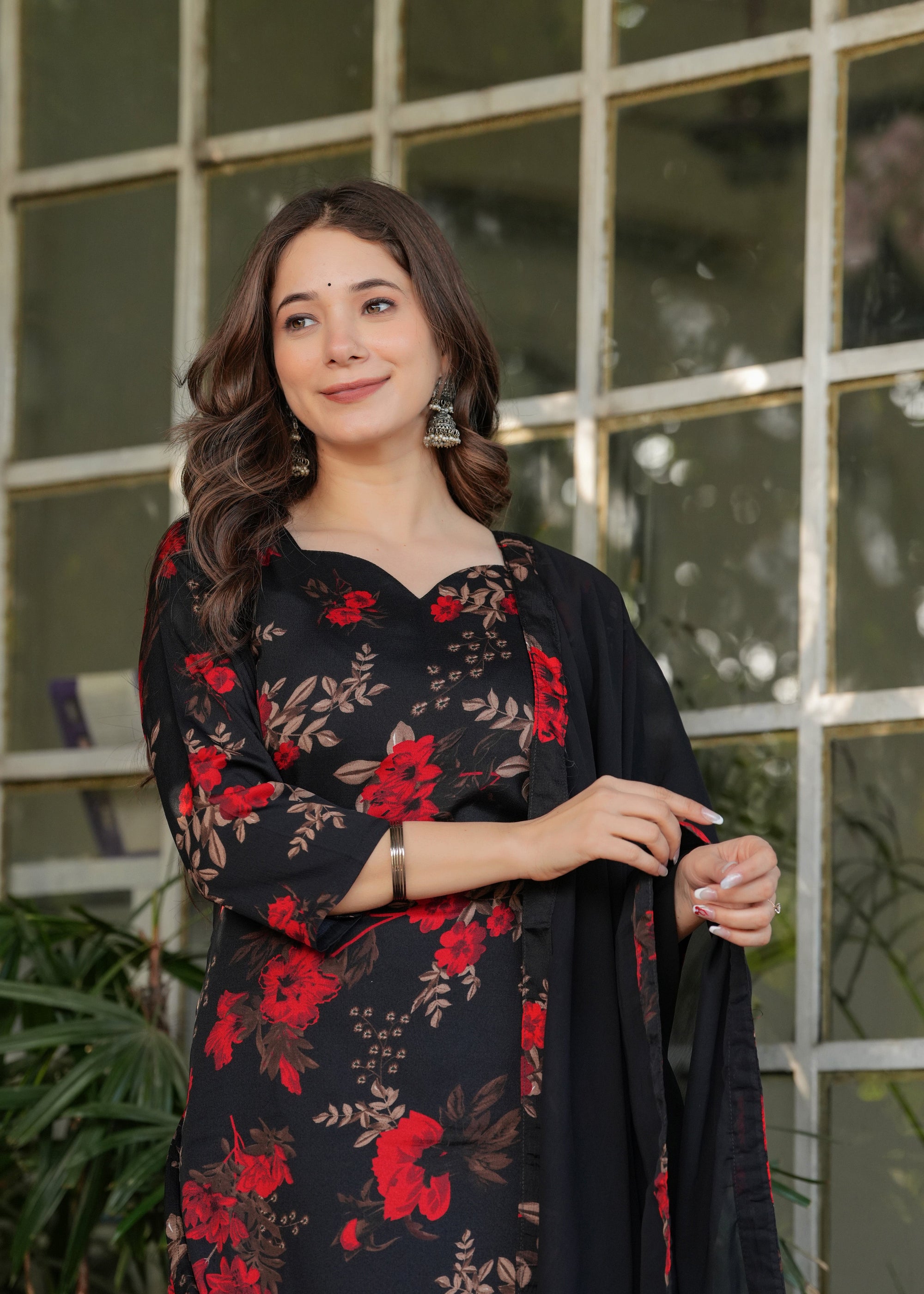 Beautiful Black Silk Bleand Fabric Kurtis Pant Set