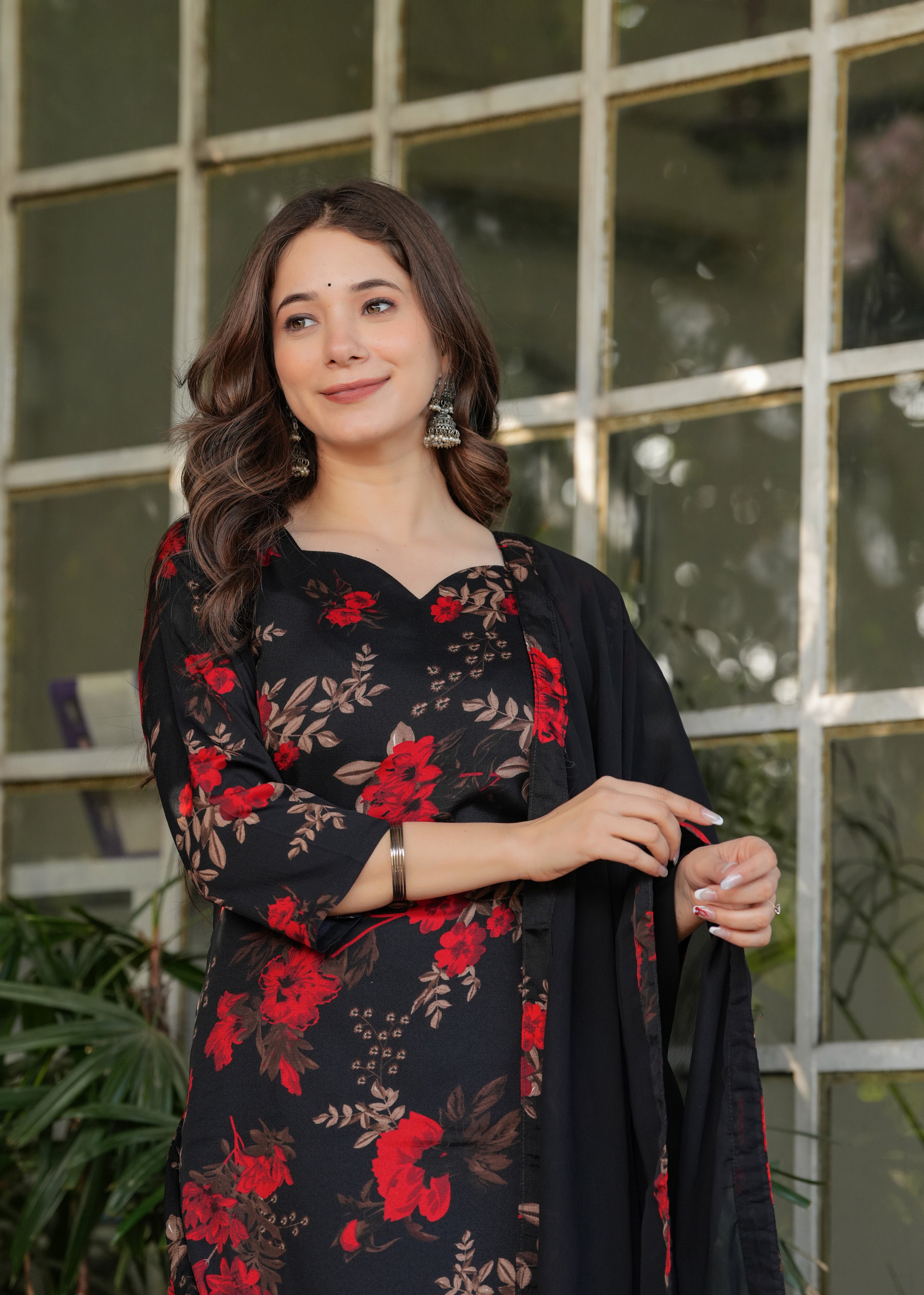 Beautiful Black Silk Bleand Fabric Kurtis Pant Set