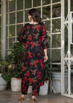 Beautiful Black Silk Bleand Fabric Kurtis Pant Set