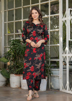 Beautiful Black Silk Bleand Fabric Kurtis Pant Set