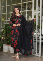 Beautiful Black Silk Bleand Fabric Kurtis Pant Set